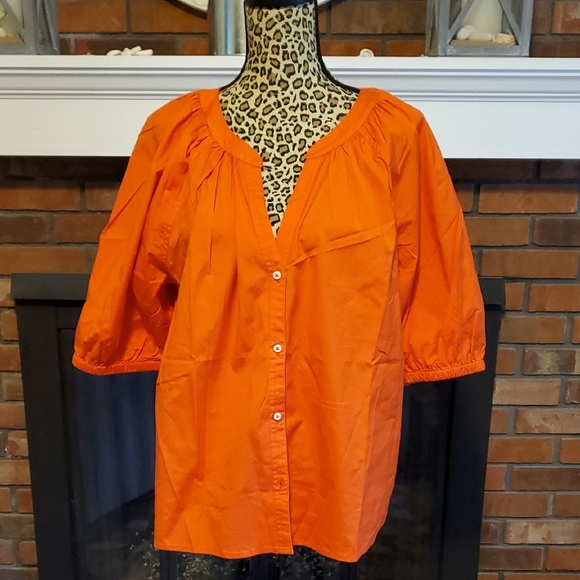 Vineyard Vines Orange Puff Sleeve Button Down Top - Picture 1 of 9